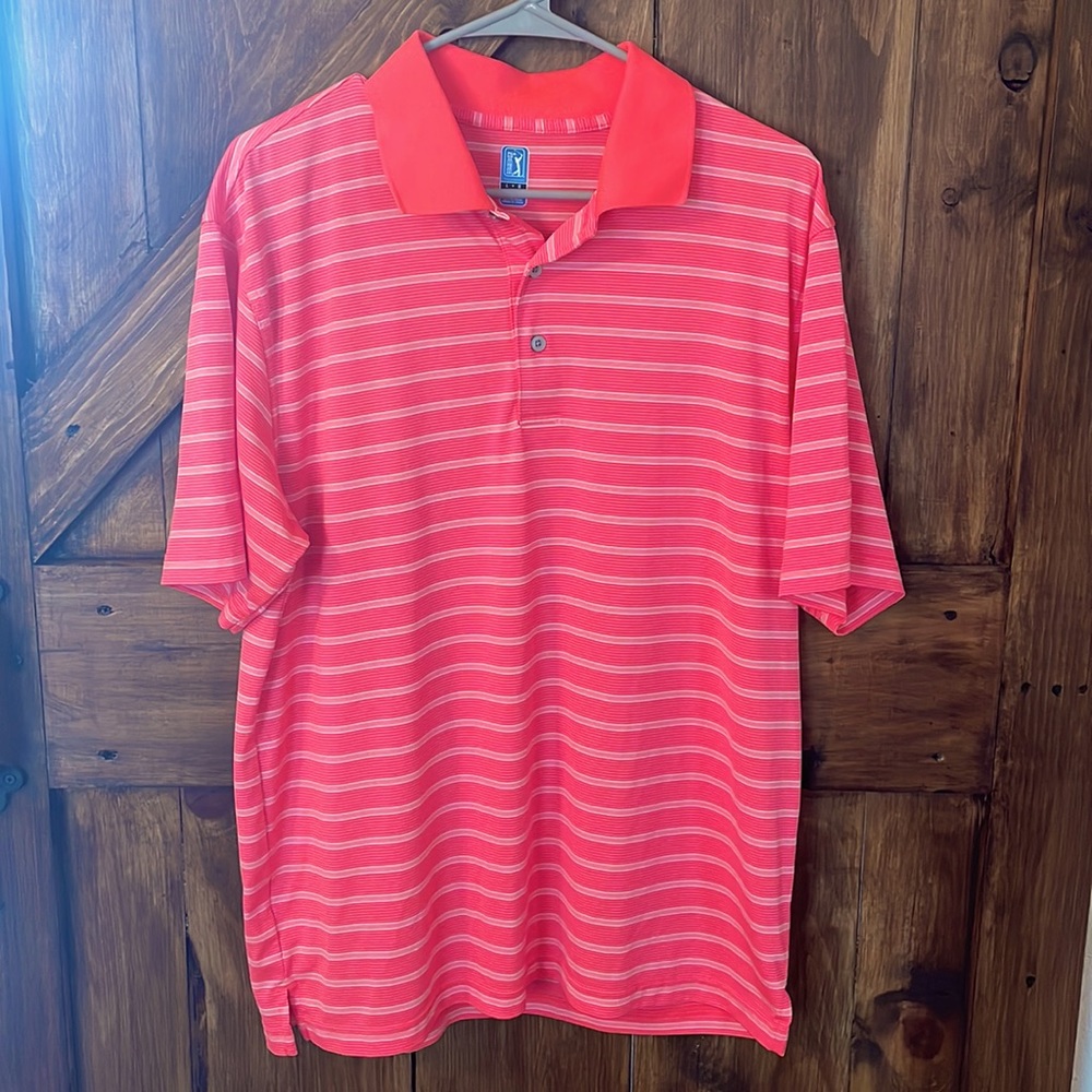 PGA Men’s Pink Striped Polo Large